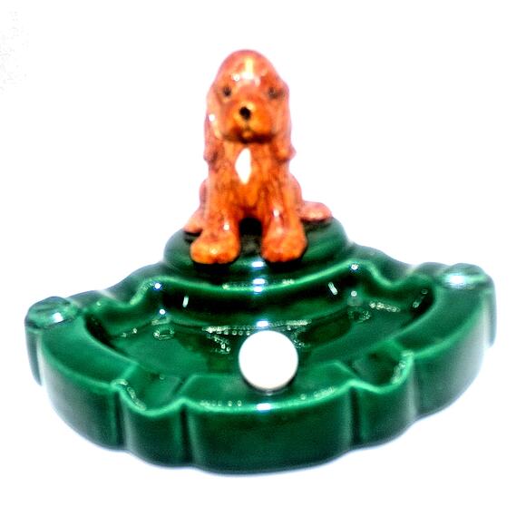 Other - Vintage Ceramic Pointer Setter Retriever Hound Dog on Green Golf Green Ashtray